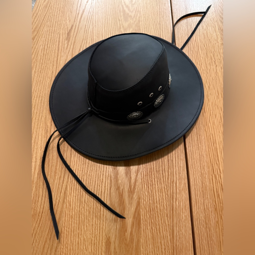 Black Stone Cowboy Hat 100% Leather – Size S